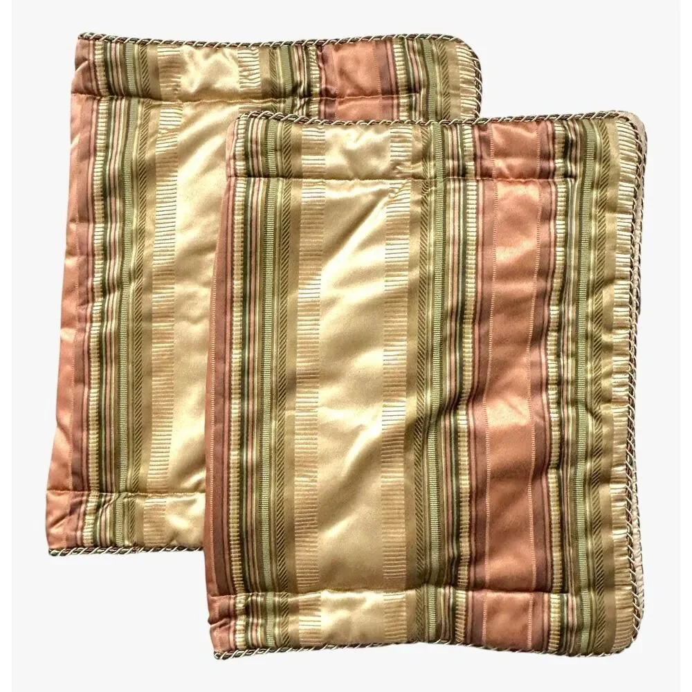 Croscill King Pillow Shams Green Gold Cinnamon Damask Rope Border Carrington
